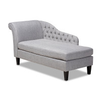 Baxton Studio CFCL2-Grey/Black-KD Chaise Florent Modern and Contemporary Grey Fabric Upholstered Black Finished Chaise Lounge